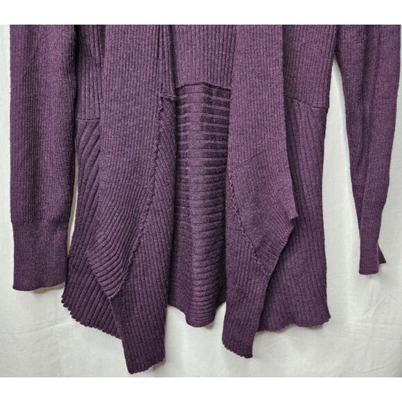 EILEEN FISHER Purple Sz XS Stretchy Ribbed Merino Wool Roomy Waterfall Sweater - Picture 2 of 4